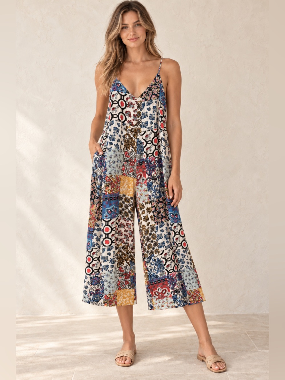 Philosophy Republic Patchwork Wide Leg Jumpsuit S